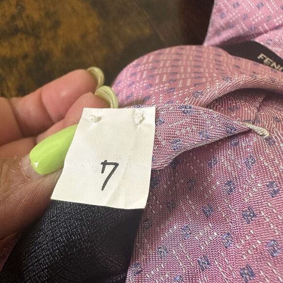 Fendi Tie 100% Silk FF Logo Pink Made In Italy - Picture 7 of 10